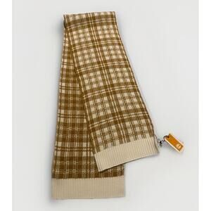 Timberland NEW Cream & Wheat Tan Buffalo Plaid Sweater Knit Scarf 62x9.5" NWT